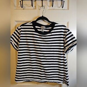 Eye Candy Black and White Striped Cropped Top, Sz 1x